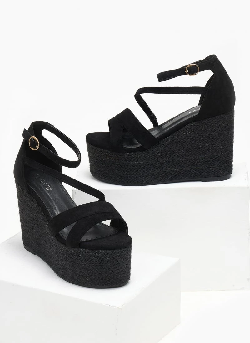 The Fashion Project Πλατφόρμες Suede με σχοίνινη σόλα - Μαύρο 5 The Fashion Project Πλατφόρμες Suede με σχοίνινη σόλα - Μαύρο - Image 3