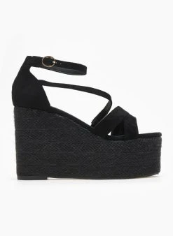 The Fashion Project Πλατφόρμες Suede με σχοίνινη σόλα - Μαύρο