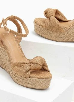 The Fashion Project Πλατφόρμες υφασμάτινες με κόμπο - Κάμελ -The Fashion Project κατάστημα platformes ufasmatines me kompo 111741 300y