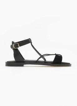 Σανδάλια δερμάτινα Ankle Strap Estil - Μαύρο