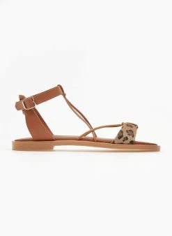 Σανδάλια δερμάτινα Ankle Strap Estil - Ταμπά