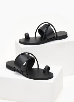 Σανδάλια δερμάτινα με στρας Estil - Μαύρο -The Fashion Project κατάστημα sandalia dermatina estil 106081 r4oj