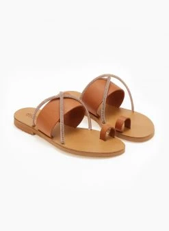 Σανδάλια δερμάτινα με στρας Estil - Ταμπά -The Fashion Project κατάστημα sandalia dermatina estil 106082 islr