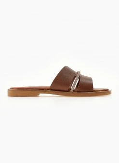 Σανδάλια δερμάτινα με ανοίγματα και στρας Estil - Ταμπά -The Fashion Project κατάστημα sandalia dermatina estil me anoigmata kai strass 104535 yuzc