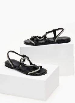 Σανδάλια δερμάτινα με διπλή σειρά στρας Estil - Μαύρο -The Fashion Project κατάστημα sandalia dermatina estil me dipli seira strass 105177 3ijp