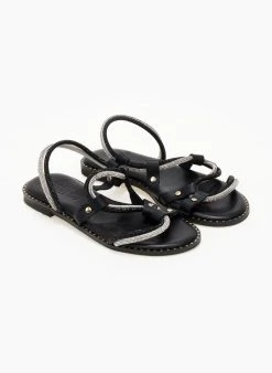 Σανδάλια δερμάτινα με διπλή σειρά στρας Estil - Μαύρο -The Fashion Project κατάστημα sandalia dermatina estil me dipli seira strass 105177 y4gz