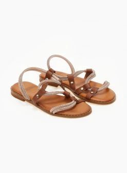 Σανδάλια δερμάτινα με διπλή σειρά στρας Estil - Χαλκός -The Fashion Project κατάστημα sandalia dermatina estil me dipli seira strass 105178 ofo9