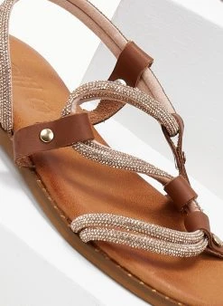 Σανδάλια δερμάτινα με διπλή σειρά στρας Estil - Χαλκός -The Fashion Project κατάστημα sandalia dermatina estil me dipli seira strass 105178 sk68