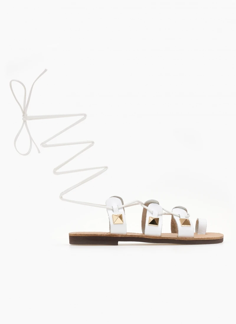 Σανδάλια δερμάτινα με κορδόνια και τρουκς Estil - Λευκό 3 Σανδάλια δερμάτινα με κορδόνια και τρουκς Estil - Λευκό