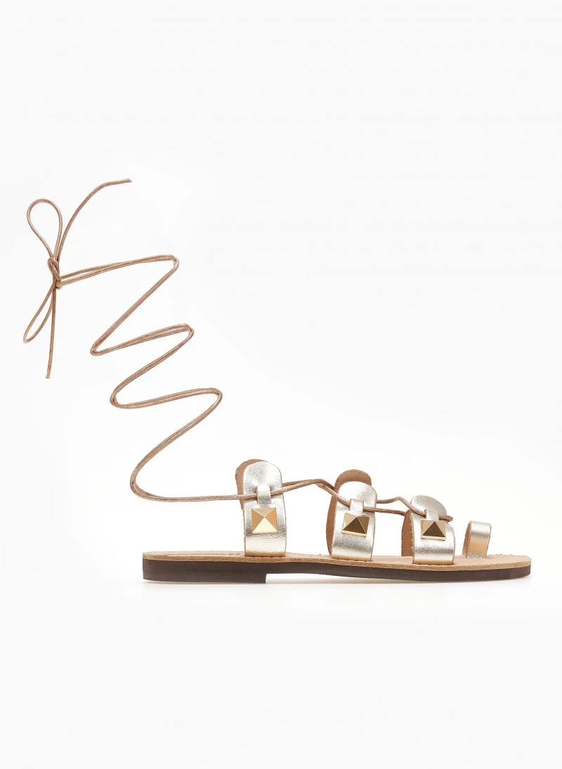Σανδάλια δερμάτινα με κορδόνια και τρουκς Estil - Χρυσό 8 Σανδάλια δερμάτινα με κορδόνια και τρουκς Estil - Χρυσό - Image 6
