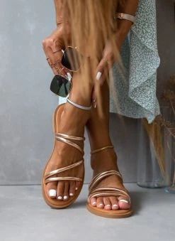 Σανδάλια δερμάτινα με λεπτά λουράκια Estil - Χαλκός