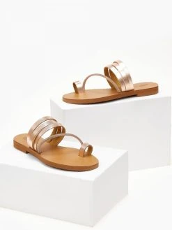 Σανδάλια δερμάτινα με λοξό Strass λουράκι Estil - Χαλκός -The Fashion Project κατάστημα sandalia dermatina estil me lokso strass louraki 105454 hj01