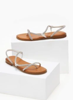 Σανδάλια δερμάτινα με περαστό λουράκι Estil - Λευκό -The Fashion Project κατάστημα sandalia dermatina estil me perasto strass louraki 105071 jjc5