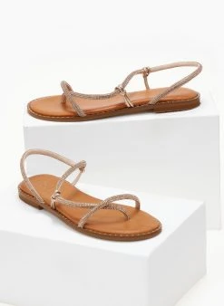 Σανδάλια δερμάτινα με περαστό λουράκι Estil - Χαλκός -The Fashion Project κατάστημα sandalia dermatina estil me perasto strass louraki 105073 19v8