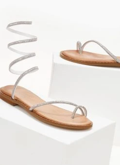 Σανδάλια δερμάτινα με στρας έλασμα Estil - Ασημί -The Fashion Project κατάστημα sandalia dermatina estil me strass elasma 105581 4k6w