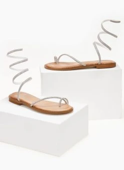 Σανδάλια δερμάτινα με στρας έλασμα Estil - Ασημί -The Fashion Project κατάστημα sandalia dermatina estil me strass elasma 105581 5260