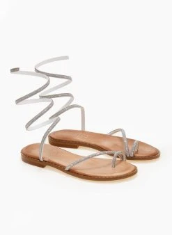 Σανδάλια δερμάτινα με στρας έλασμα Estil - Ασημί -The Fashion Project κατάστημα sandalia dermatina estil me strass elasma 105581 pa1k