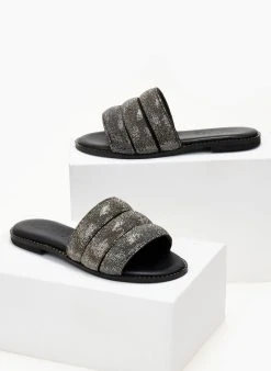 Σανδάλια δερμάτινα με στρας φάσα Estil - Μαύρο -The Fashion Project κατάστημα sandalia dermatina estil me strass fasa 105032 39u7