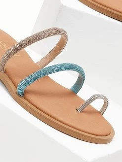 Σανδάλια δερμάτινα με στρας και διχρωμία Estil - Γαλάζιο -The Fashion Project κατάστημα sandalia dermatina estil me strass kai dixrwmia 105363 69nj