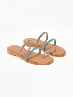 Σανδάλια δερμάτινα με στρας και διχρωμία Estil - Γαλάζιο -The Fashion Project κατάστημα sandalia dermatina estil me strass kai dixrwmia 105363 x0fi
