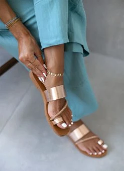 Σανδάλια δερμάτινα με Strass λεπτομέρεια Estil - Χαλκός -The Fashion Project κατάστημα sandalia dermatina estil me strass leptomereia 106189 ih1h