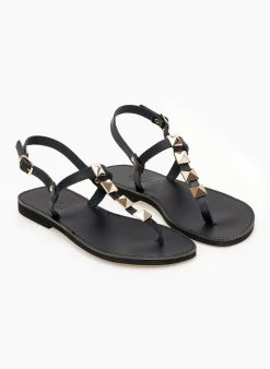 Σανδάλια δερμάτινα με τρουκς Estil - Μαύρο