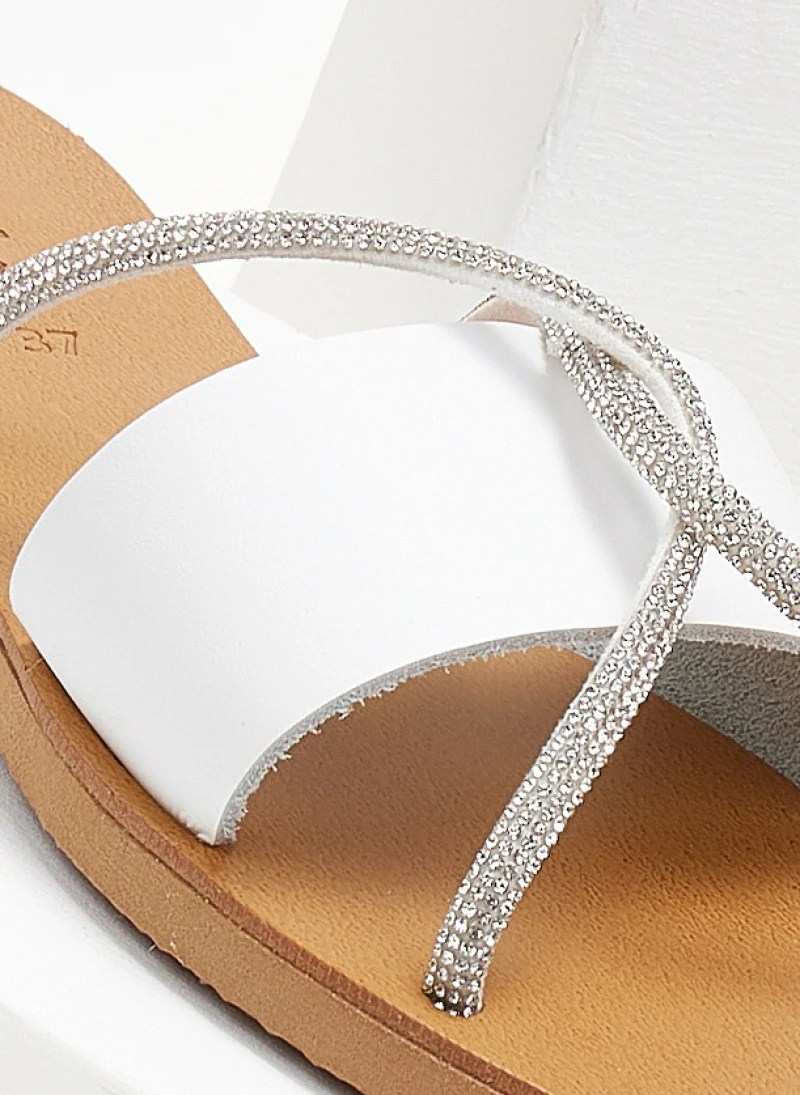 Σανδάλια δερμάτινα με χιαστί Strass λουράκια Estil - Λευκό 4 Σανδάλια δερμάτινα με χιαστί Strass λουράκια Estil - Λευκό - Image 2