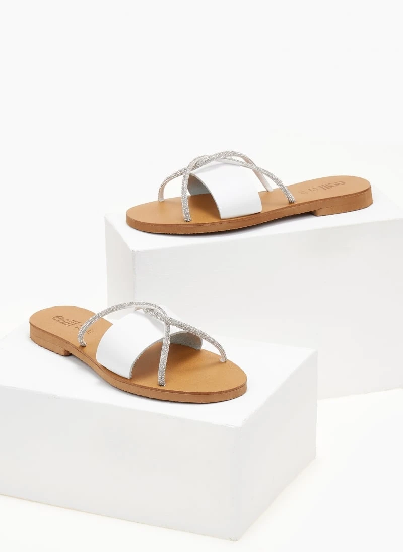 Σανδάλια δερμάτινα με χιαστί Strass λουράκια Estil - Λευκό 5 Σανδάλια δερμάτινα με χιαστί Strass λουράκια Estil - Λευκό - Image 3