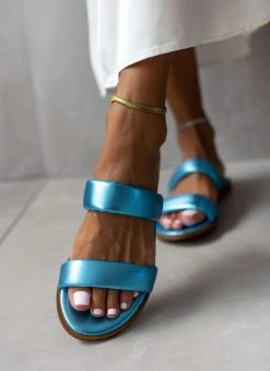 Σανδάλια δερμάτινα μεταλλιζέ Estil - Μπλε