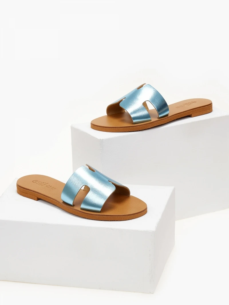 Σανδάλια δερμάτινα σε μεταλλικά χρώματα Estil - Γαλάζιο 8 Σανδάλια δερμάτινα σε μεταλλικά χρώματα Estil - Γαλάζιο - Image 6