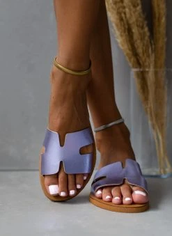 Σανδάλια δερμάτινα σε μεταλλικά χρώματα Estil - Λιλά