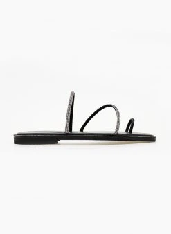 Σανδάλια δερμάτινα με διακριτικά στρας Iris - Μαύρο -The Fashion Project κατάστημα sandalia dermatina iris me diakritika strass 104006 g2nt