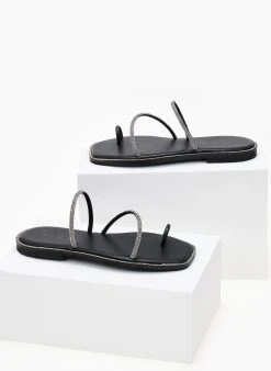 Σανδάλια δερμάτινα με διακριτικά στρας Iris - Μαύρο -The Fashion Project κατάστημα sandalia dermatina iris me diakritika strass 104006 k1co