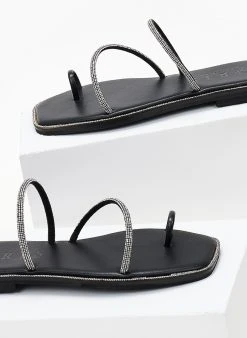 Σανδάλια δερμάτινα με διακριτικά στρας Iris - Μαύρο -The Fashion Project κατάστημα sandalia dermatina iris me diakritika strass 104006 pm1i