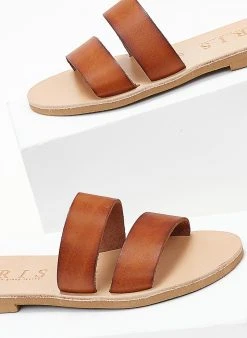 Σανδάλια δερμάτινα με δύο φάσες Iris - Ταμπά -The Fashion Project κατάστημα sandalia dermatina iris me duo fases 103996 6ham