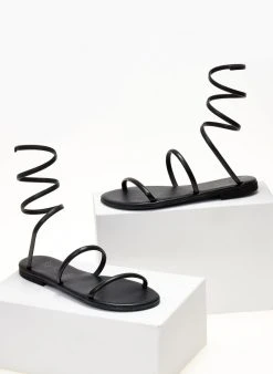 Σανδάλια δερμάτινα με ψηλό δέσιμο Iris - Μαύρο -The Fashion Project κατάστημα sandalia dermatina iris me idiaitero desimo 104317 lum2