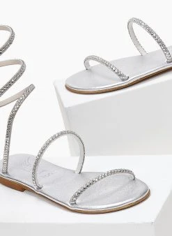 Σανδάλια δερμάτινα με κρύσταλλα Iris - Ασημί -The Fashion Project κατάστημα sandalia dermatina iris me krustalla 104012 7e0c