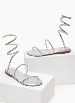 Σανδάλια δερμάτινα με κρύσταλλα Iris - Ασημί -The Fashion Project κατάστημα sandalia dermatina iris me krustalla 104012 elvx