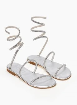 Σανδάλια δερμάτινα με κρύσταλλα Iris - Ασημί -The Fashion Project κατάστημα sandalia dermatina iris me krustalla 104012 w9mz