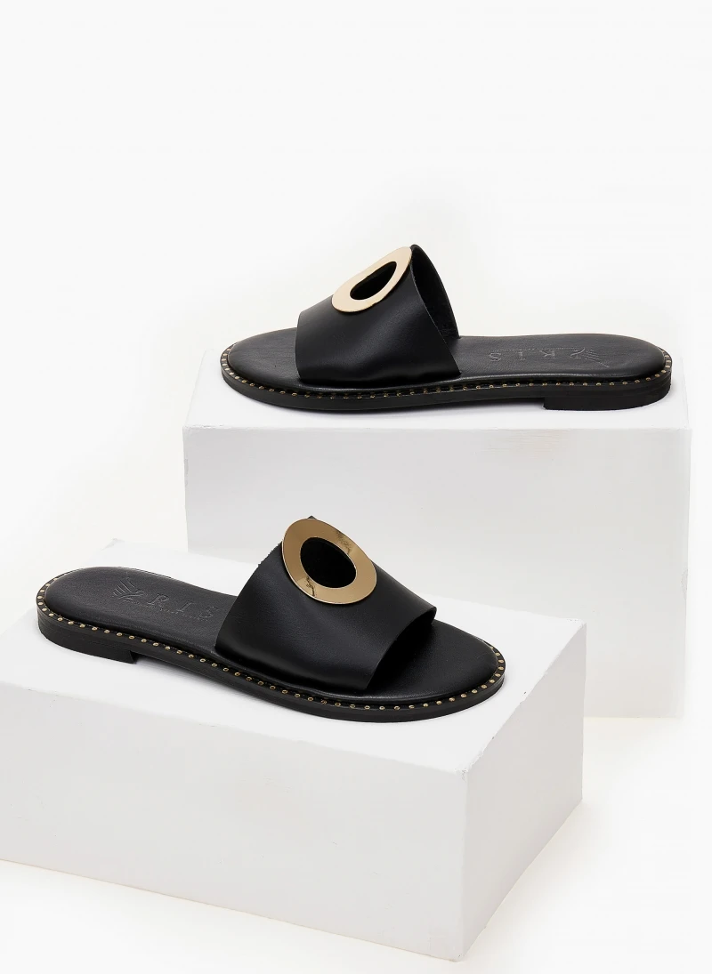 Σανδάλια δερμάτινα με διακοσμητικό Iris - Μαύρο 8 Σανδάλια δερμάτινα με διακοσμητικό Iris - Μαύρο - Image 6