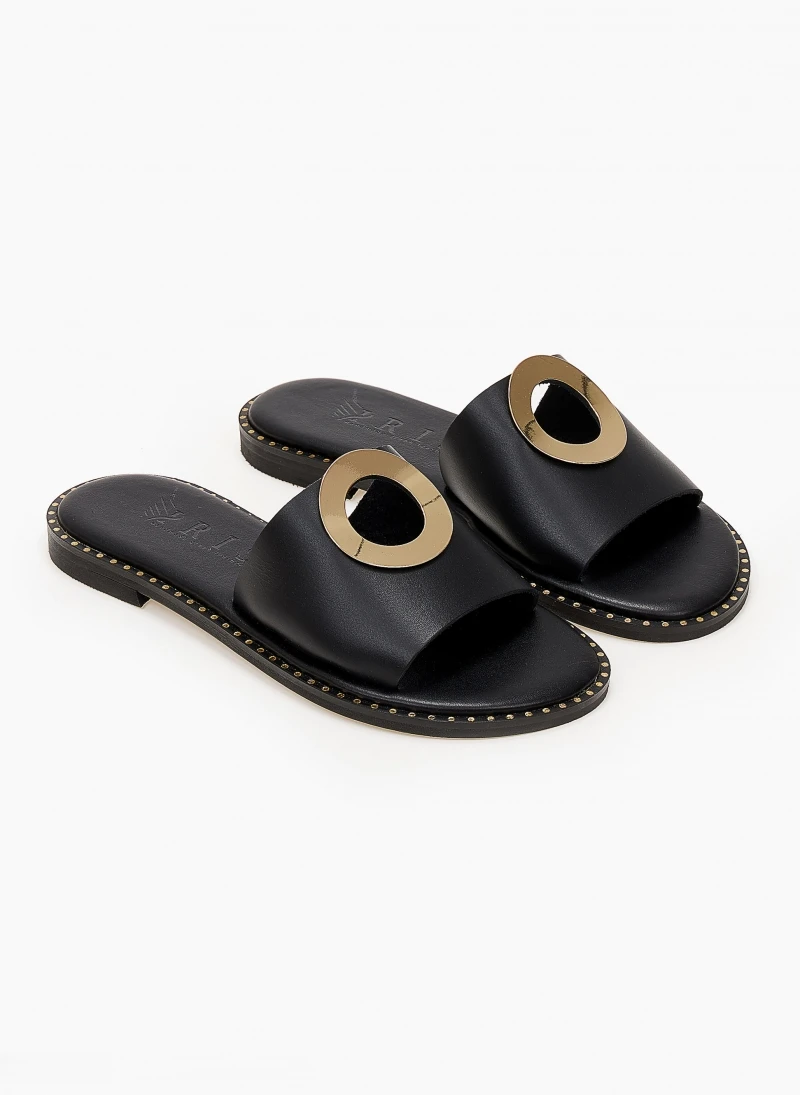 Σανδάλια δερμάτινα με διακοσμητικό Iris - Μαύρο 4 Σανδάλια δερμάτινα με διακοσμητικό Iris - Μαύρο - Image 2