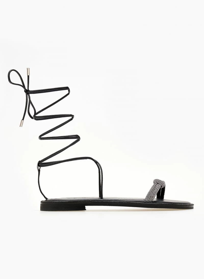 Σανδάλια δερμάτινα με κορδόνια και στρας Iris - Μαύρο/Ασημί 8 Σανδάλια δερμάτινα με κορδόνια και στρας Iris - Μαύρο/Ασημί - Image 6