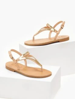 Σανδάλια δερμάτινα με μεταλλικό τρίγωνο Iris - Φυσικό -The Fashion Project κατάστημα sandalia dermatina iris me metalliko trigwno 105439 jkhk