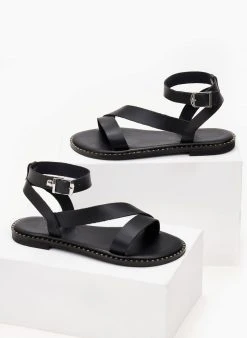 Σανδάλια δερμάτινα με μπαρέτα Iris - Μαύρο -The Fashion Project κατάστημα sandalia dermatina iris me mpareta 102698 z0xg