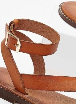 Σανδάλια δερμάτινα με μπαρέτα Iris - Ταμπά -The Fashion Project κατάστημα sandalia dermatina iris me mpareta 102699 ltcj