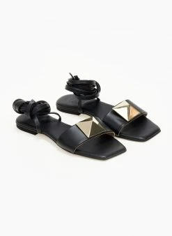 Σανδάλια δερμάτινα με μεγάλο τρουκ Iris - Μαύρο -The Fashion Project κατάστημα sandalia dermatina iris me oversize trouk 105041 rdgm