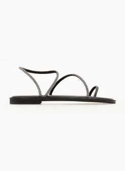 Σανδάλια δερμάτινα με περαστό στρας λουράκι Iris - Μαύρο