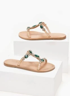 Σανδάλια δερμάτινα με πέτρες Iris - Φυσικό -The Fashion Project κατάστημα sandalia dermatina iris me petres 102691 pxft