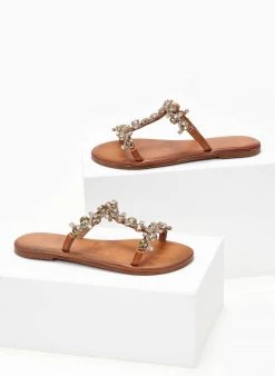 Σανδάλια δερμάτινα με πέτρες Iris - Ταμπά -The Fashion Project κατάστημα sandalia dermatina iris me petres 103841 ra1j