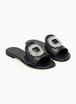 Σανδάλια δερμάτινα με πέτρες Iris - Μαύρο -The Fashion Project κατάστημα sandalia dermatina iris me petres 104319 drwu